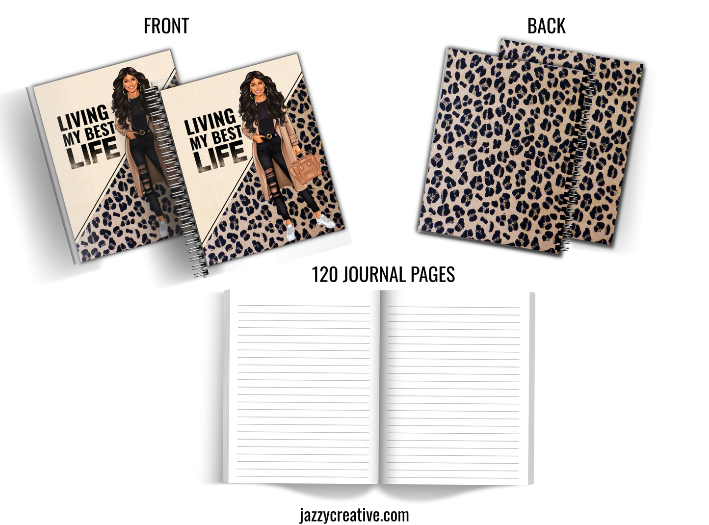 Journal Kits: Living My Best Life, Journal Cover, 120 Lined Journal Pages, Size 8.5x11, Printable Or Digital