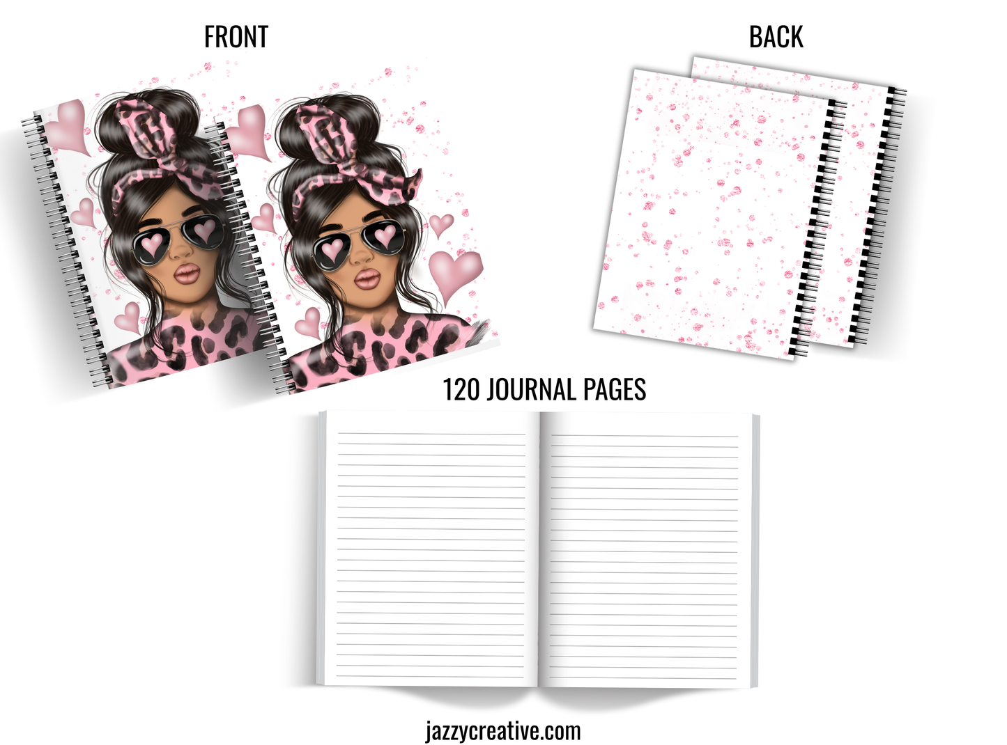 Journal Kit: Lady Pink Hearts, Journal Planner Notebook Covers, 120 Lined Journal Pages, Size 8.5x11, Printable Or Digital